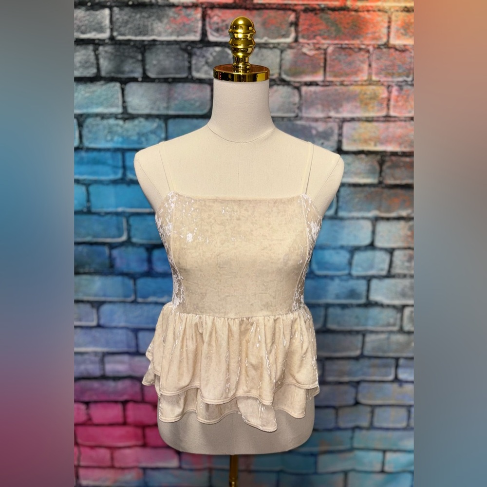 American Eagle Velvet Peplum Top